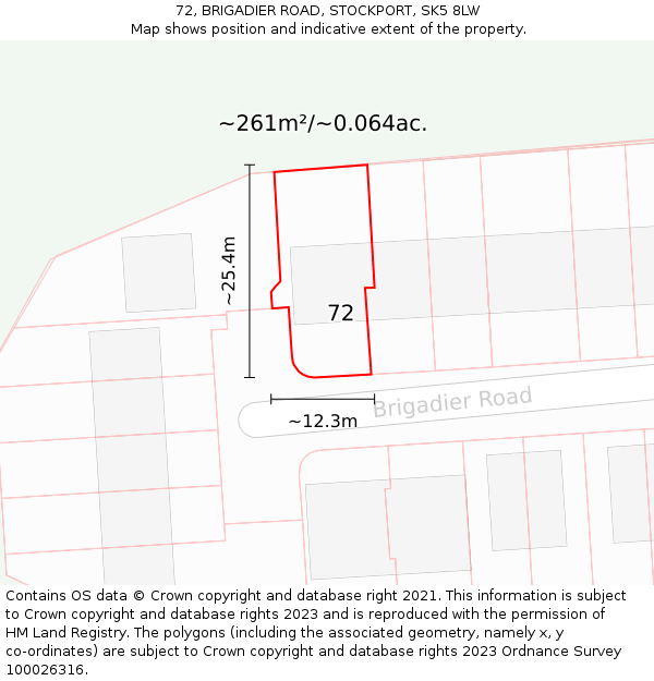 72, BRIGADIER ROAD, STOCKPORT, SK5 8LW: Plot and title map