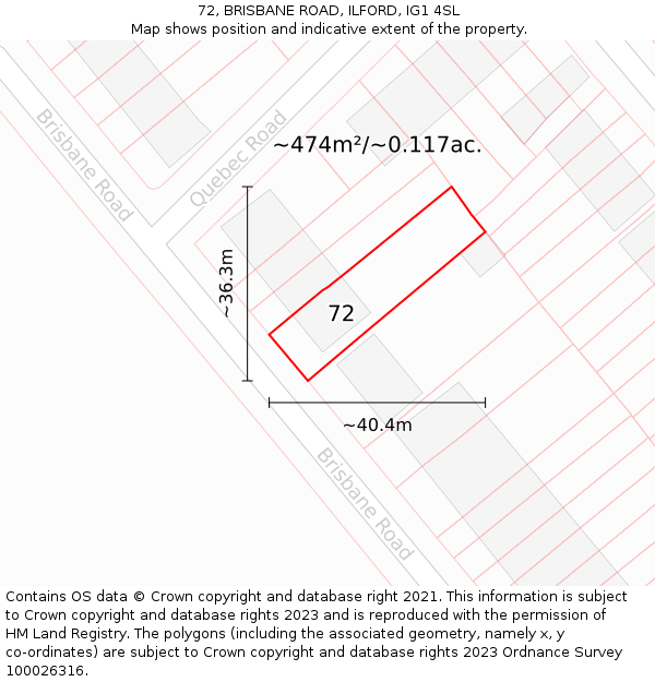 72, BRISBANE ROAD, ILFORD, IG1 4SL: Plot and title map