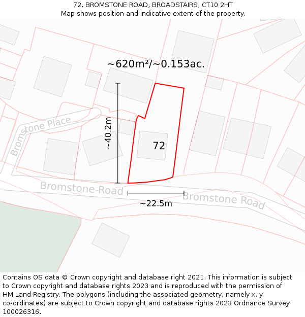 72, BROMSTONE ROAD, BROADSTAIRS, CT10 2HT: Plot and title map