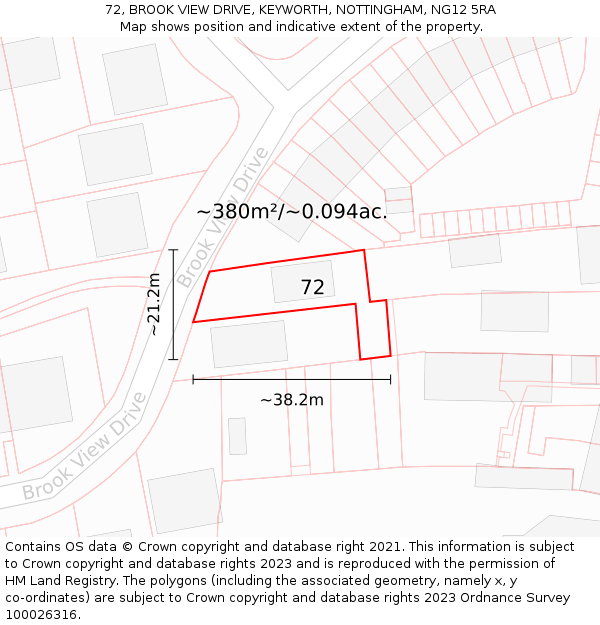 72, BROOK VIEW DRIVE, KEYWORTH, NOTTINGHAM, NG12 5RA: Plot and title map