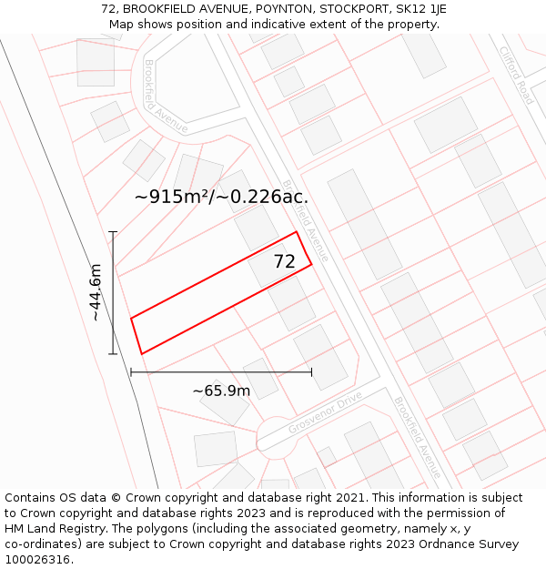 72, BROOKFIELD AVENUE, POYNTON, STOCKPORT, SK12 1JE: Plot and title map