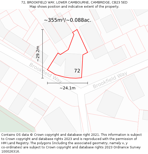 72, BROOKFIELD WAY, LOWER CAMBOURNE, CAMBRIDGE, CB23 5ED: Plot and title map