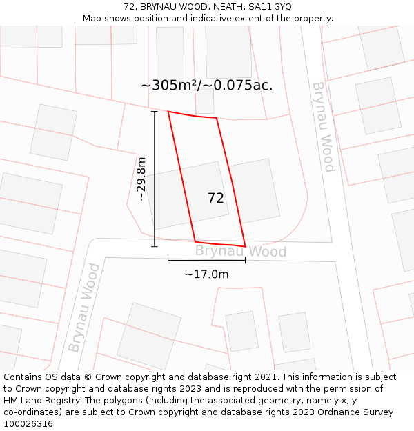 72, BRYNAU WOOD, NEATH, SA11 3YQ: Plot and title map