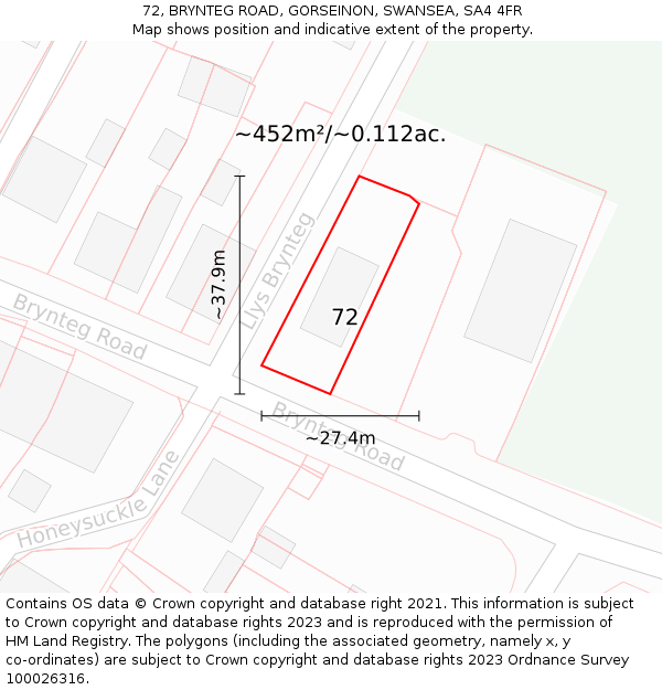 72, BRYNTEG ROAD, GORSEINON, SWANSEA, SA4 4FR: Plot and title map