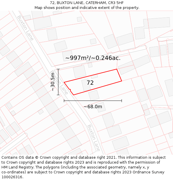 72, BUXTON LANE, CATERHAM, CR3 5HF: Plot and title map