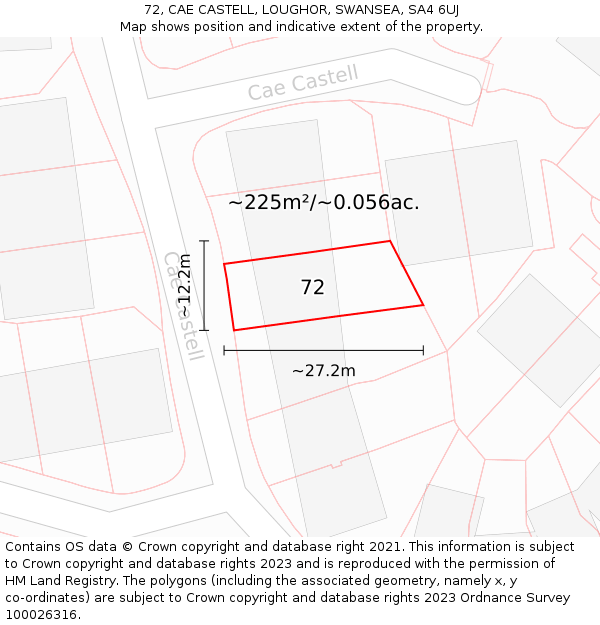 72, CAE CASTELL, LOUGHOR, SWANSEA, SA4 6UJ: Plot and title map