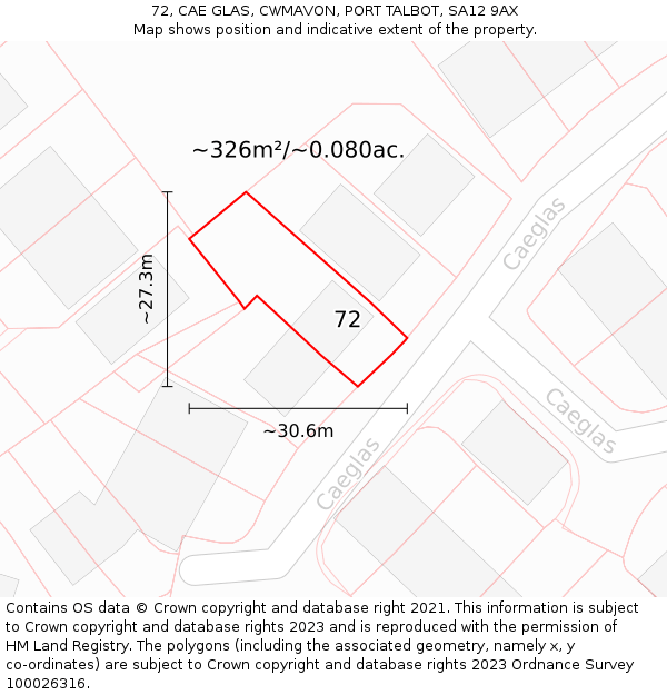 72, CAE GLAS, CWMAVON, PORT TALBOT, SA12 9AX: Plot and title map