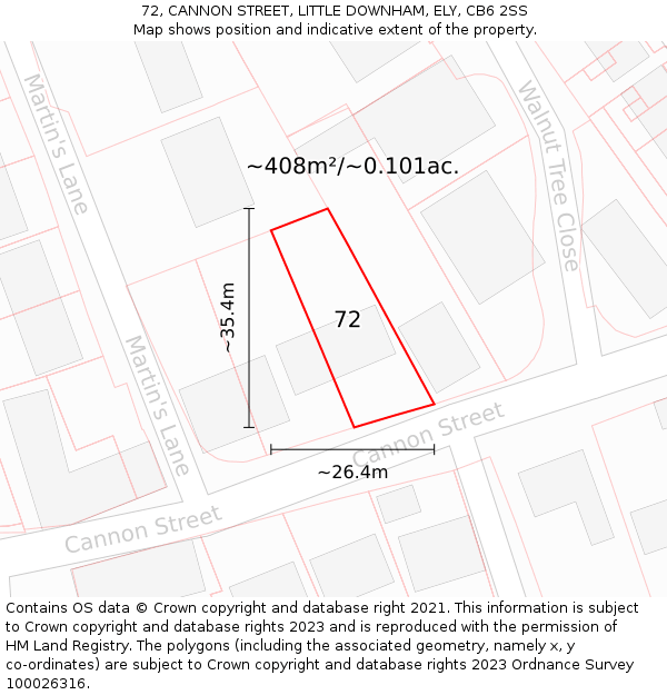 72, CANNON STREET, LITTLE DOWNHAM, ELY, CB6 2SS: Plot and title map