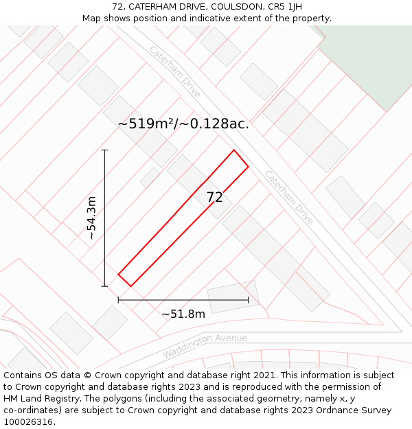 72, CATERHAM DRIVE, COULSDON, CR5 1JH: Plot and title map