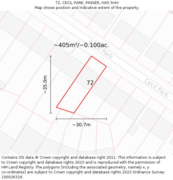 72, CECIL PARK, PINNER, HA5 5HH: Plot and title map