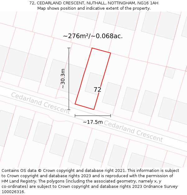 72, CEDARLAND CRESCENT, NUTHALL, NOTTINGHAM, NG16 1AH: Plot and title map