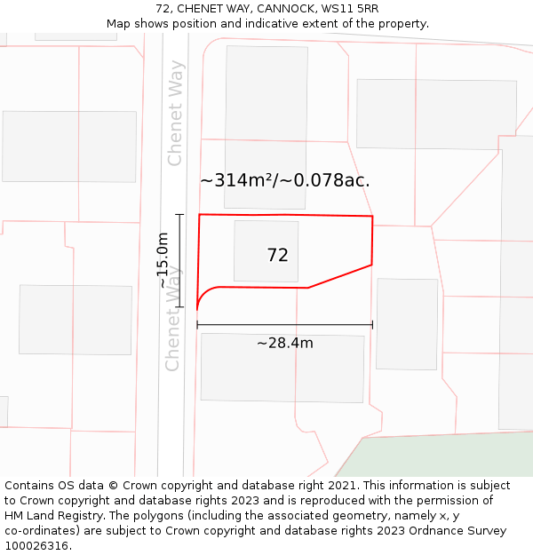 72, CHENET WAY, CANNOCK, WS11 5RR: Plot and title map