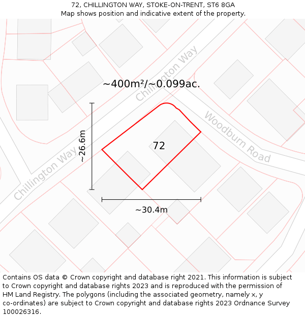 72, CHILLINGTON WAY, STOKE-ON-TRENT, ST6 8GA: Plot and title map