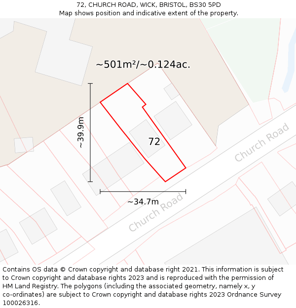 72, CHURCH ROAD, WICK, BRISTOL, BS30 5PD: Plot and title map