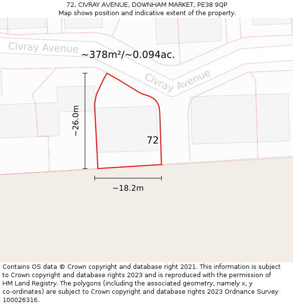 72, CIVRAY AVENUE, DOWNHAM MARKET, PE38 9QP: Plot and title map