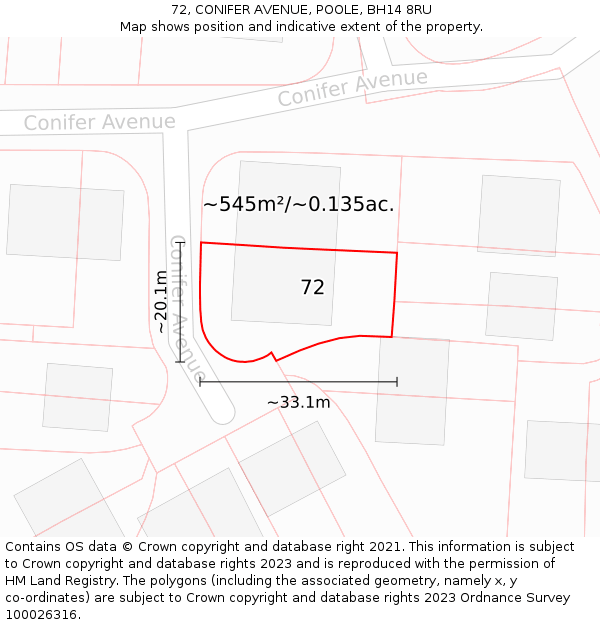 72, CONIFER AVENUE, POOLE, BH14 8RU: Plot and title map