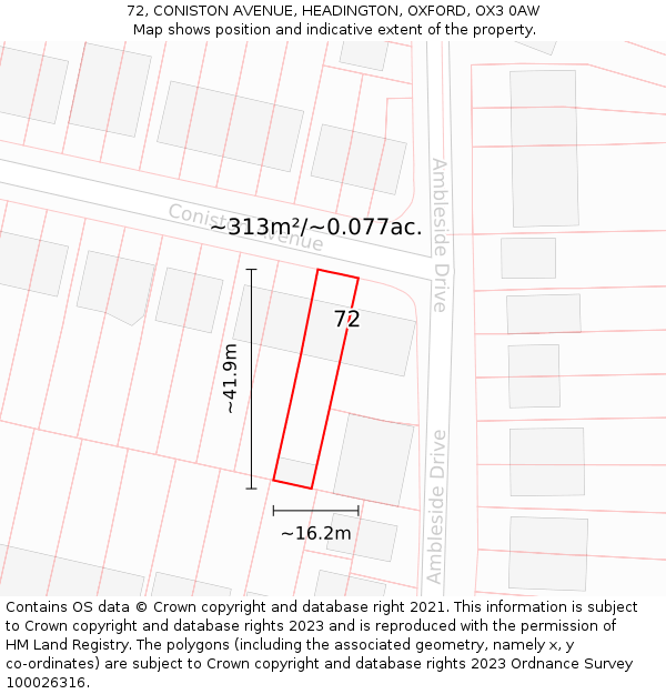 72, CONISTON AVENUE, HEADINGTON, OXFORD, OX3 0AW: Plot and title map