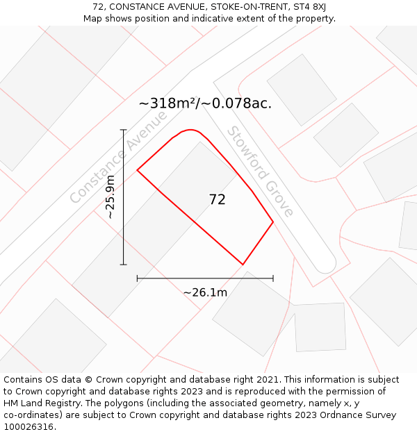 72, CONSTANCE AVENUE, STOKE-ON-TRENT, ST4 8XJ: Plot and title map