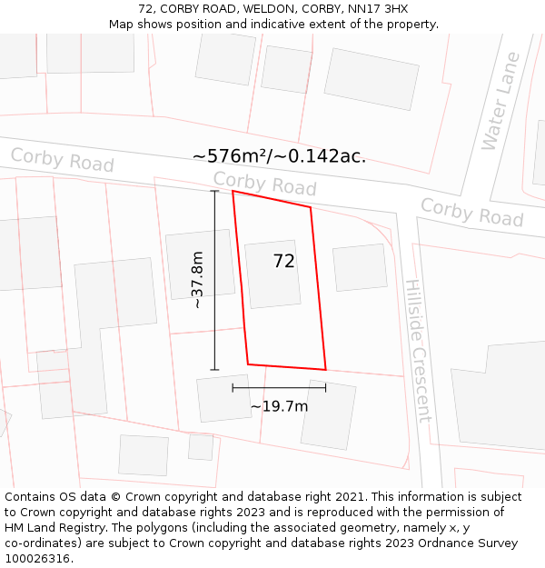 72, CORBY ROAD, WELDON, CORBY, NN17 3HX: Plot and title map