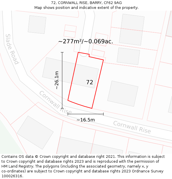 72, CORNWALL RISE, BARRY, CF62 9AG: Plot and title map