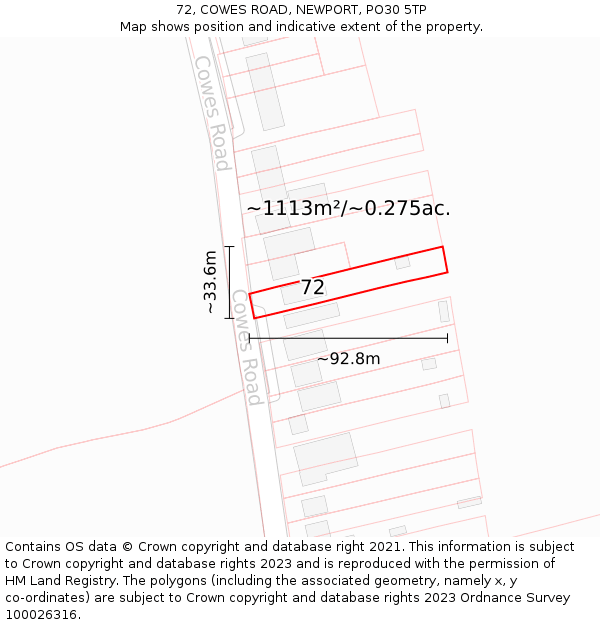 72, COWES ROAD, NEWPORT, PO30 5TP: Plot and title map