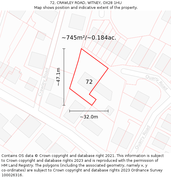 72, CRAWLEY ROAD, WITNEY, OX28 1HU: Plot and title map