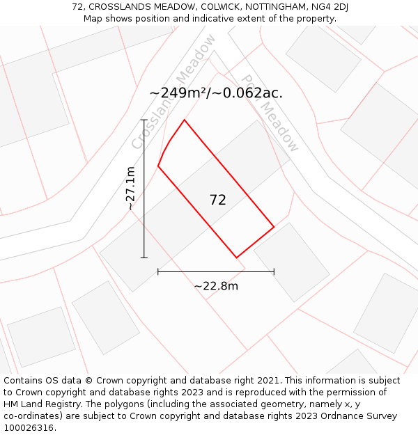 72, CROSSLANDS MEADOW, COLWICK, NOTTINGHAM, NG4 2DJ: Plot and title map