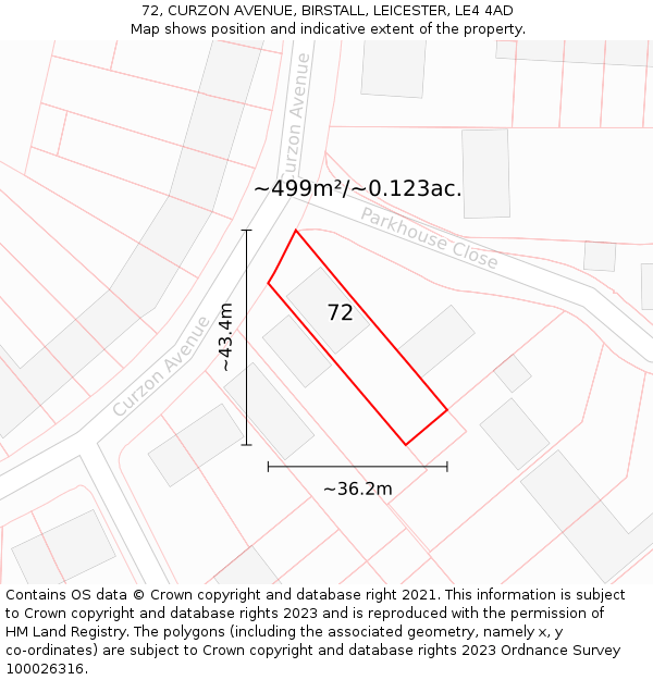 72, CURZON AVENUE, BIRSTALL, LEICESTER, LE4 4AD: Plot and title map