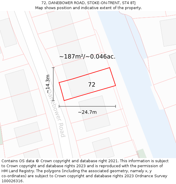 72, DANEBOWER ROAD, STOKE-ON-TRENT, ST4 8TJ: Plot and title map