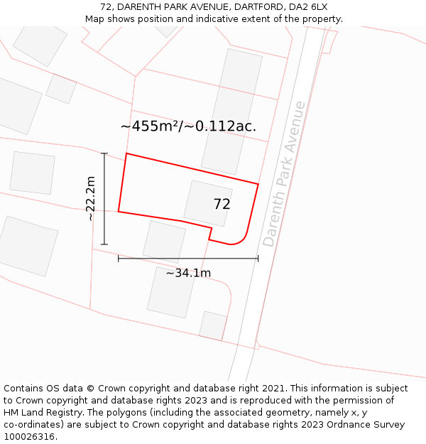 72, DARENTH PARK AVENUE, DARTFORD, DA2 6LX: Plot and title map