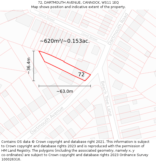 72, DARTMOUTH AVENUE, CANNOCK, WS11 1EQ: Plot and title map