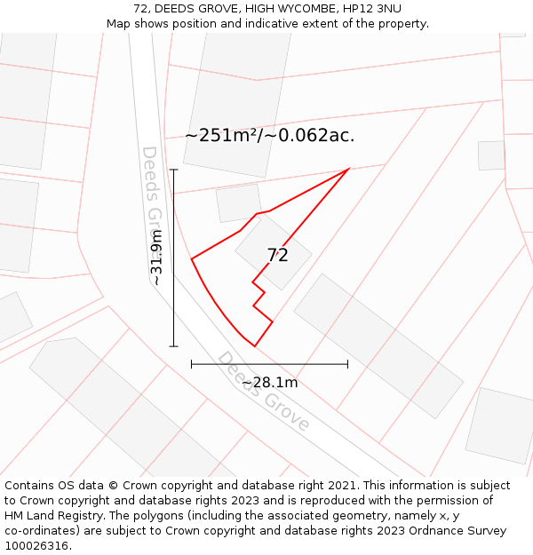 72, DEEDS GROVE, HIGH WYCOMBE, HP12 3NU: Plot and title map