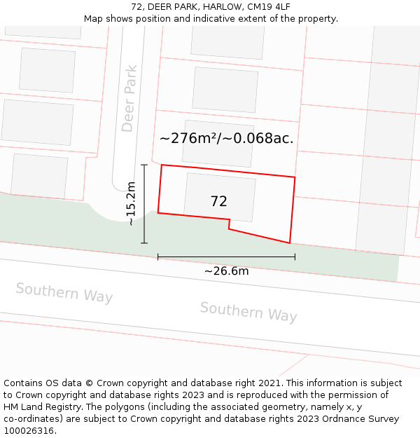 72, DEER PARK, HARLOW, CM19 4LF: Plot and title map