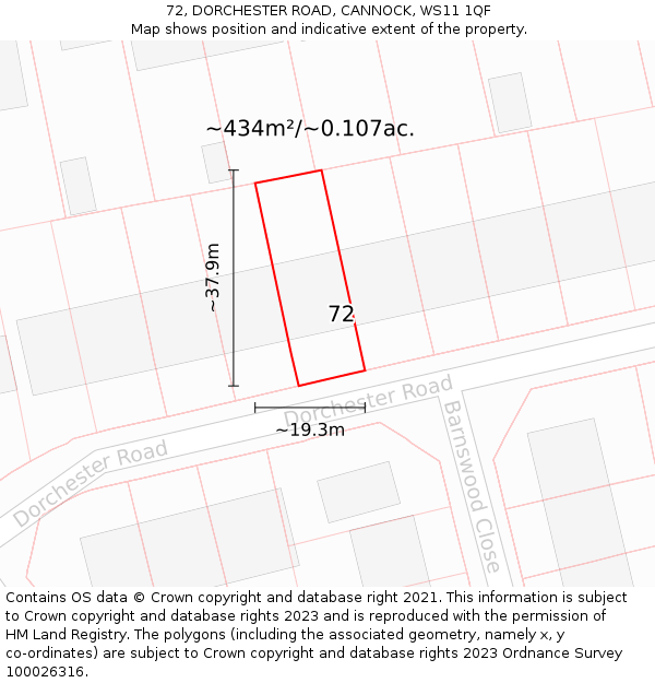 72, DORCHESTER ROAD, CANNOCK, WS11 1QF: Plot and title map