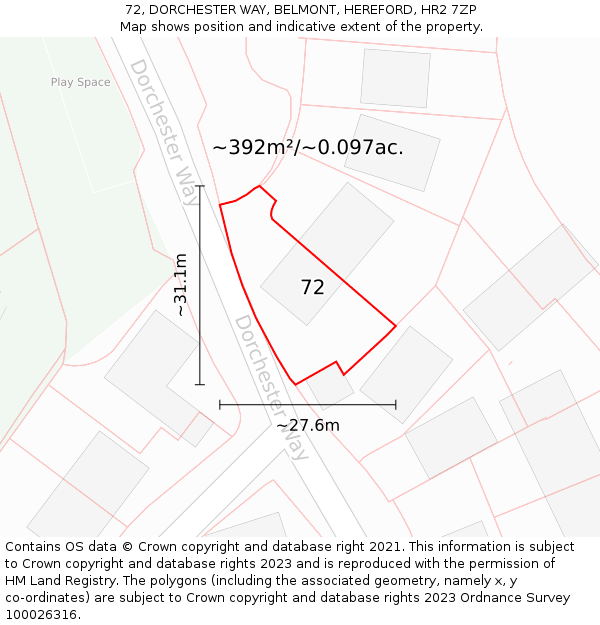 72, DORCHESTER WAY, BELMONT, HEREFORD, HR2 7ZP: Plot and title map