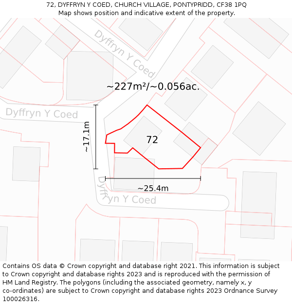 72, DYFFRYN Y COED, CHURCH VILLAGE, PONTYPRIDD, CF38 1PQ: Plot and title map