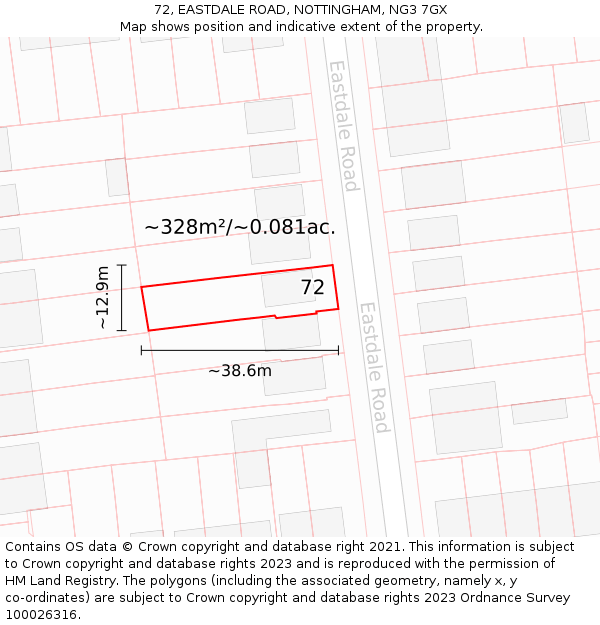 72, EASTDALE ROAD, NOTTINGHAM, NG3 7GX: Plot and title map