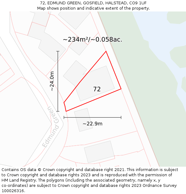 72, EDMUND GREEN, GOSFIELD, HALSTEAD, CO9 1UF: Plot and title map