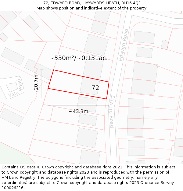 72, EDWARD ROAD, HAYWARDS HEATH, RH16 4QF: Plot and title map