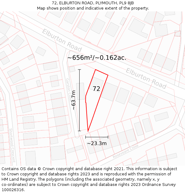 72, ELBURTON ROAD, PLYMOUTH, PL9 8JB: Plot and title map