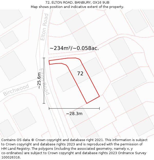 72, ELTON ROAD, BANBURY, OX16 9UB: Plot and title map