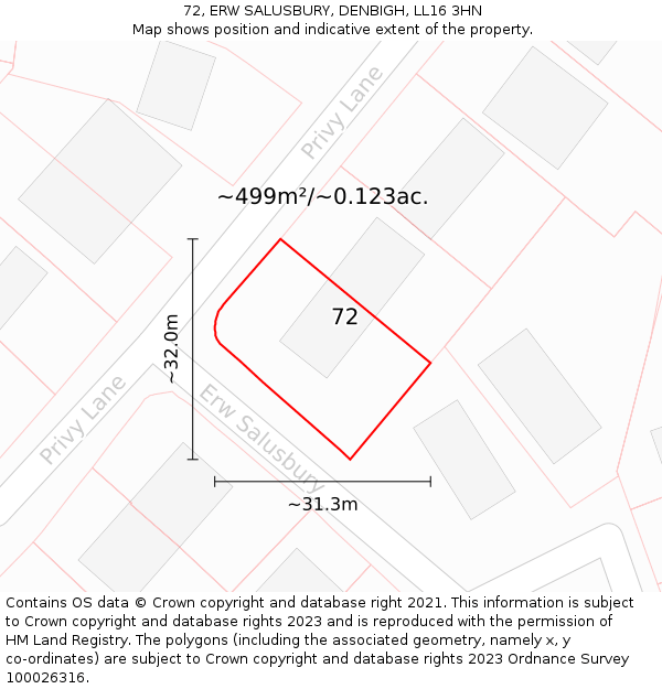 72, ERW SALUSBURY, DENBIGH, LL16 3HN: Plot and title map