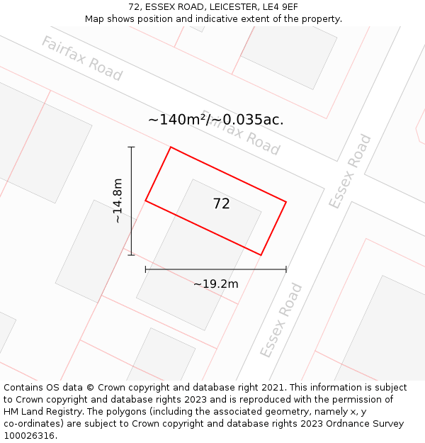 72, ESSEX ROAD, LEICESTER, LE4 9EF: Plot and title map