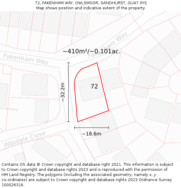 72, FAKENHAM WAY, OWLSMOOR, SANDHURST, GU47 0YS: Plot and title map