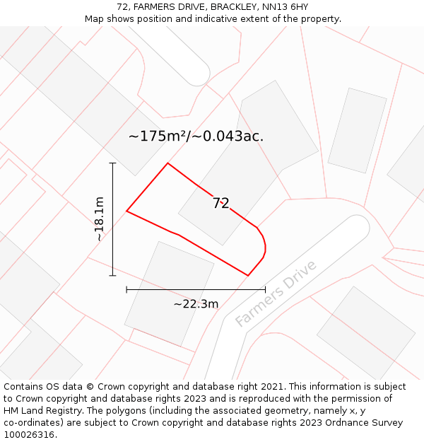 72, FARMERS DRIVE, BRACKLEY, NN13 6HY: Plot and title map