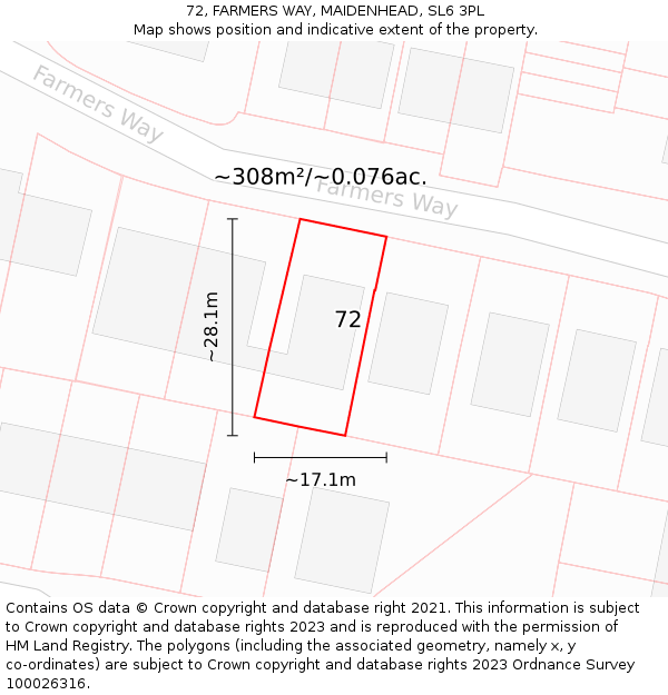 72, FARMERS WAY, MAIDENHEAD, SL6 3PL: Plot and title map