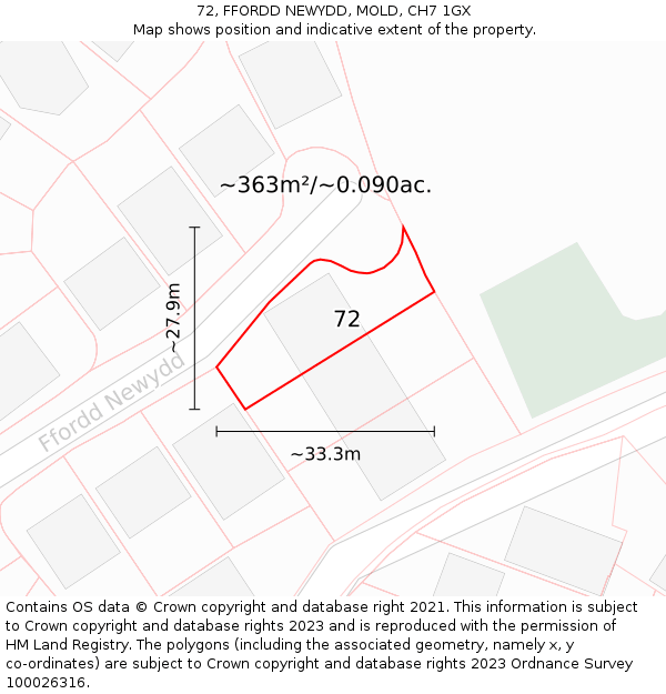 72, FFORDD NEWYDD, MOLD, CH7 1GX: Plot and title map