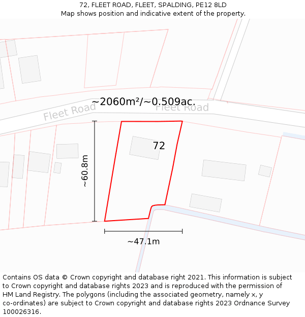 72, FLEET ROAD, FLEET, SPALDING, PE12 8LD: Plot and title map