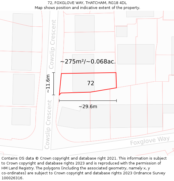 72, FOXGLOVE WAY, THATCHAM, RG18 4DL: Plot and title map