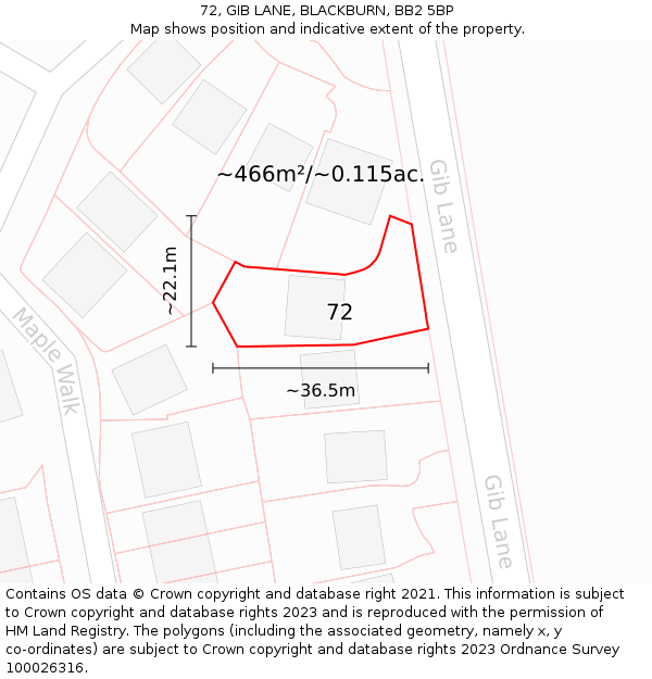 72, GIB LANE, BLACKBURN, BB2 5BP: Plot and title map